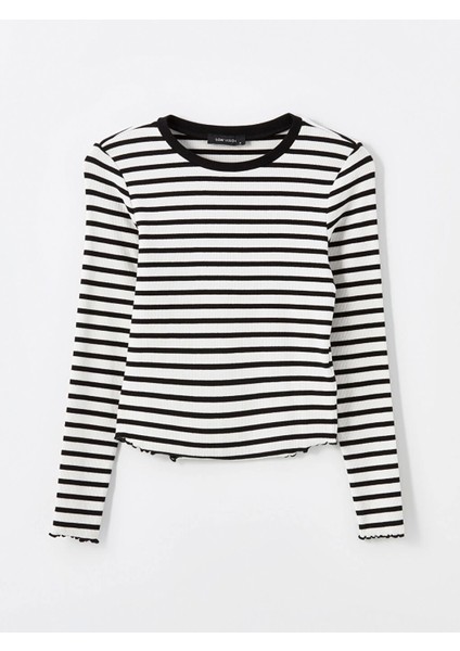 Lcw Vision Siyah Bisiklet Yaka Çizgili Kadın Tişört indirimleri