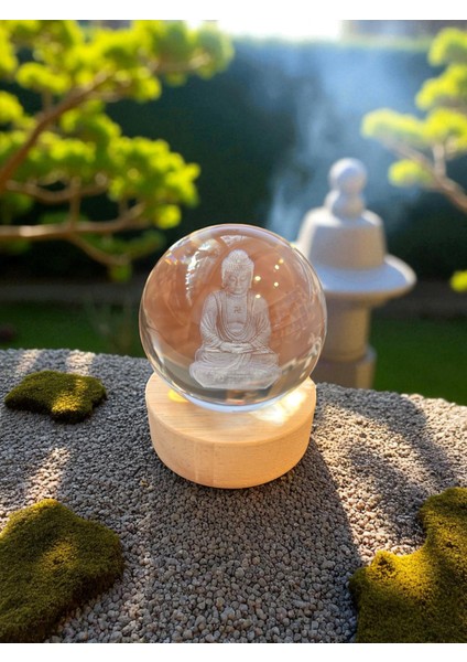 Huzur Veren Buda Figürlü Işıklı Cam Küre – Ahşap Altlıklı USB Dekoratif Lamba indirimleri
