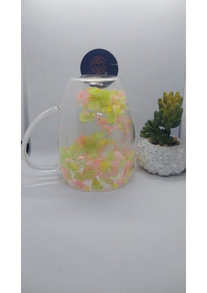 Isıya Dayanıklı Çift Cidarlı Kurutulmuş Canlı Çiçekli Kupa (Sarı&yeşil&pembe) indirimleri