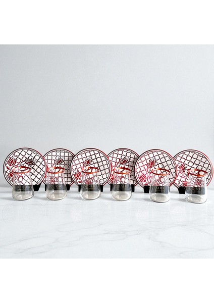 Türk Lale Motifli 6'lı Kırmızı Tabaklı Çay Bardağı Takımı fırsatları