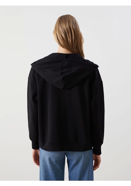 Lcw Modest Siyah Kapüşonlu Oversize Kadın Fermuarlı Sweatshirt fırsatları