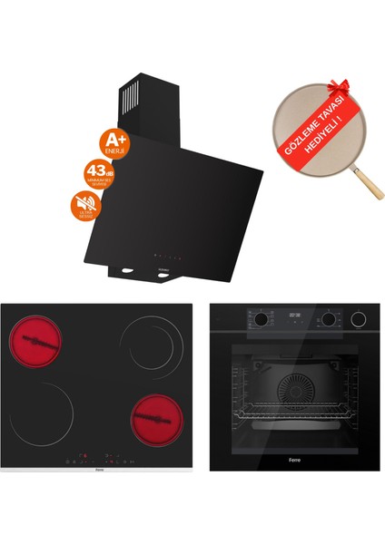Fryart&buharlı Liventa Sessiz Davlumbaz Elektrikli Siyah Ank. Set (D077-SA + MS263 + QEP64CS)