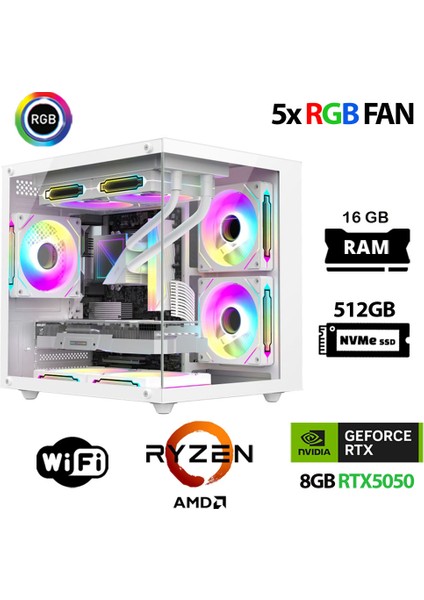 Eco X80 Ryzen 5 5500 16GB Ram 512GB M.2 Nvme SSD 8gb RTX5050 Oyuncu Tavsiye Sistem