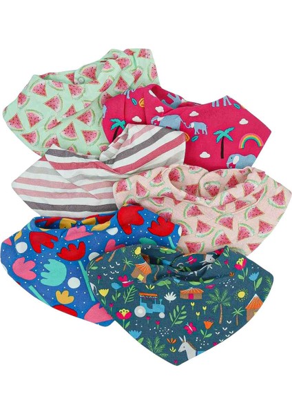 6'lı 0-12 Ay %100 Organik Penye Bebek Fular Salya Mama Önlüğü