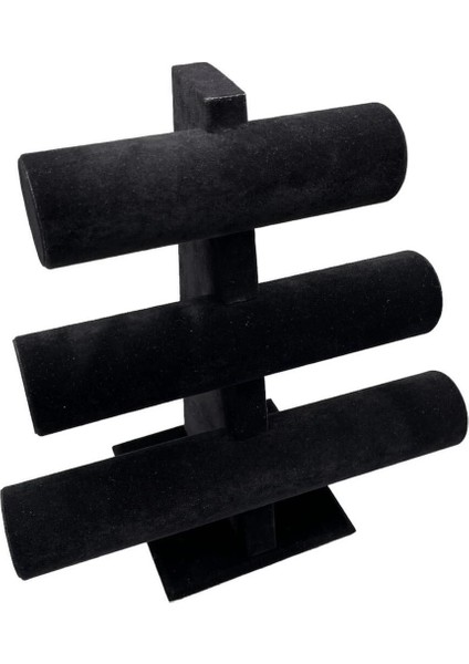 Süet Kumaş Siyah Renk Üçlü 30/26 cm Kademeli Bileklik-Saat Sergileme Standı