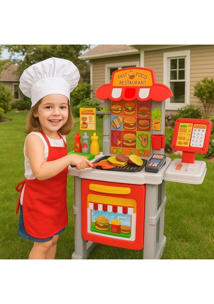 Fast Food Restaurant Oyuncak Standı | 52 Parça Hamburger Yapma Seti – 78 cm modelleri