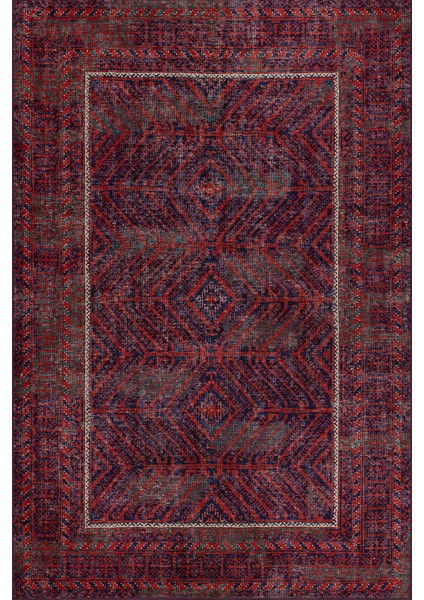 Relic Kırmızı / Lacivert Vintage Dokulu Klasik Desenli Dokuma Tabanlı Şönil Halı Al 494 fiyatları