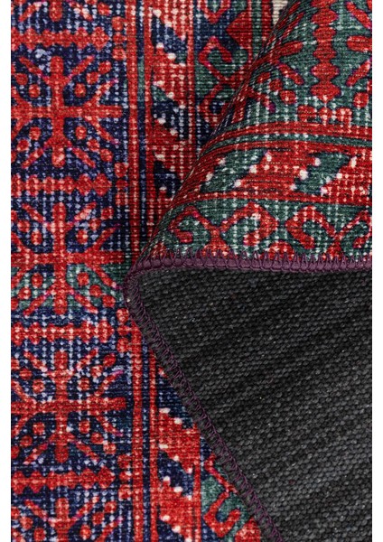 Relic Kırmızı / Lacivert Vintage Dokulu Klasik Desenli Dokuma Tabanlı Şönil Halı Al 494 fırsatları