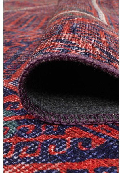 Relic Kırmızı / Lacivert Vintage Dokulu Klasik Desenli Dokuma Tabanlı Şönil Halı Al 494 indirimleri