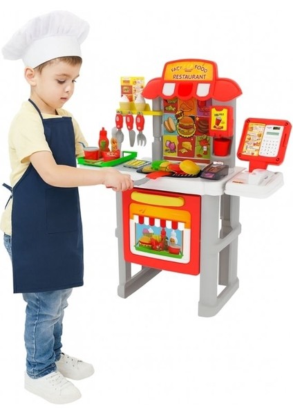 Fast Food Restaurant Oyuncak Standı | 52 Parça Hamburger Yapma Seti – 78 cm