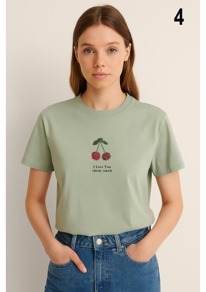 Kadın Boncuk Işlemeli Kaliteli Tişört