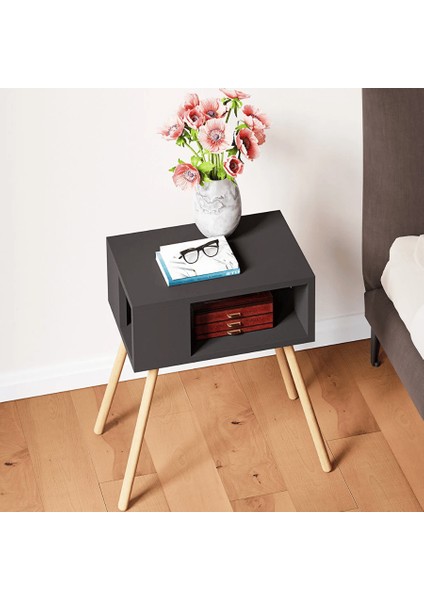 Ahşap Ayaklı Dekoratif Raflı Komodin Km2 Antrasit Gri modelleri