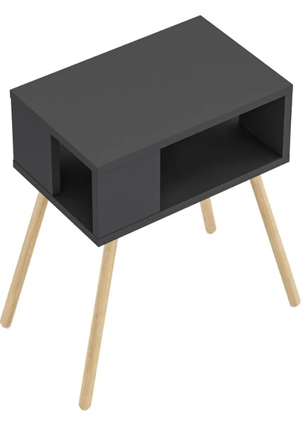 Ahşap Ayaklı Dekoratif Raflı Komodin Km2 Antrasit Gri fırsatları