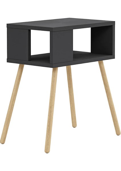 Ahşap Ayaklı Dekoratif Raflı Komodin Km2 Antrasit Gri indirimleri