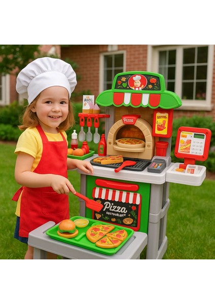 52 Parça Pizza Yapma Standı Oyuncak Seti | Sesli & Işıklı – Kasalı ve Barkod Okuyuculu modelleri