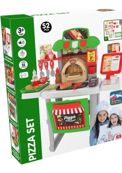 52 Parça Pizza Yapma Standı Oyuncak Seti | Sesli & Işıklı – Kasalı ve Barkod Okuyuculu