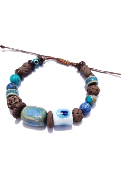 Lapis Lazuli ve Varisit Doğaltaşlı Bodrum Cam Nazar ve Toprak Boncuklu Bileklik fiyatları