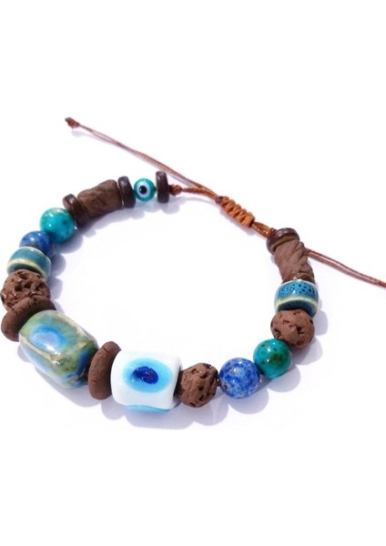 Lapis Lazuli ve Varisit Doğaltaşlı Bodrum Cam Nazar ve Toprak Boncuklu Bileklik fırsatları