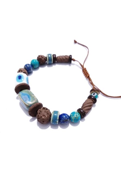 Lapis Lazuli ve Varisit Doğaltaşlı Bodrum Cam Nazar ve Toprak Boncuklu Bileklik indirimleri