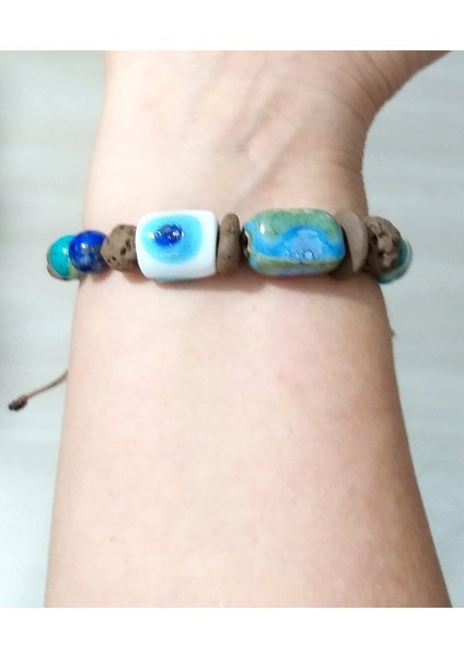 Lapis Lazuli ve Varisit Doğaltaşlı Bodrum Cam Nazar ve Toprak Boncuklu Bileklik