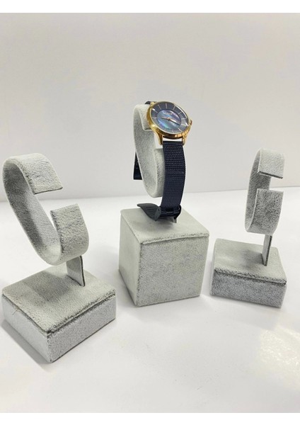 Süet Kaplama Gri Renk 3lü Takım Saat Kelepçe Standı ( Megassdekor ) fiyatları