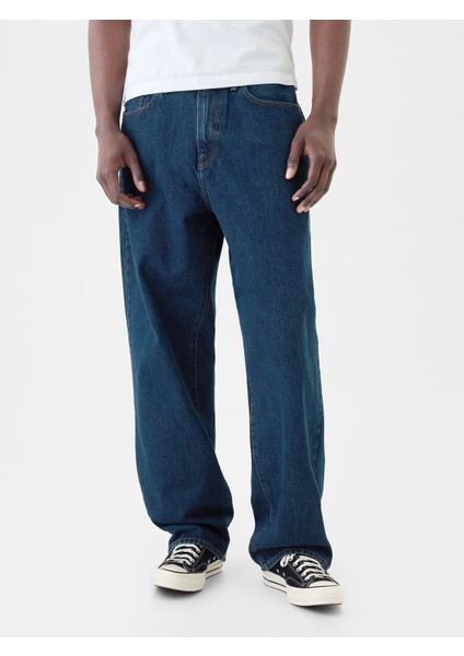 Erkek Lacivert Baggy Jean Pantolon