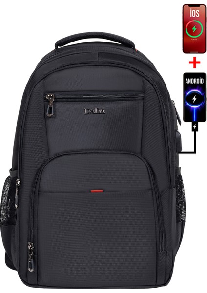 Unisex Siyah Okul Sırt Çantası Orta Boy USB Type-C Laptop Bölmeli Su Geçirmez Kumaş Lise Üniversite