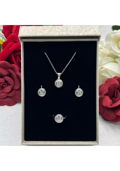 Kadın 3'lü Setii 925 Ayar Gümüş Rodyumlu Zirkon Taşlı