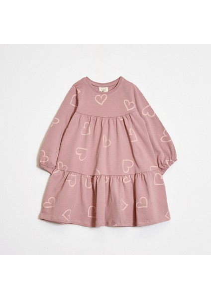 Kız Çocuk Kalp Desenli Elbise