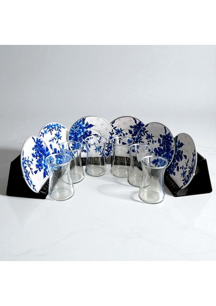 Türk Motifli 6'lı Mavi Porselen Tabaklı Çay Bardağı Takımı - Sudedi Home modelleri