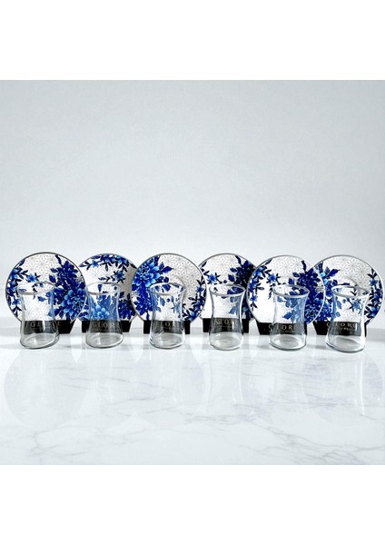 Türk Motifli 6'lı Mavi Porselen Tabaklı Çay Bardağı Takımı - Sudedi Home fırsatları