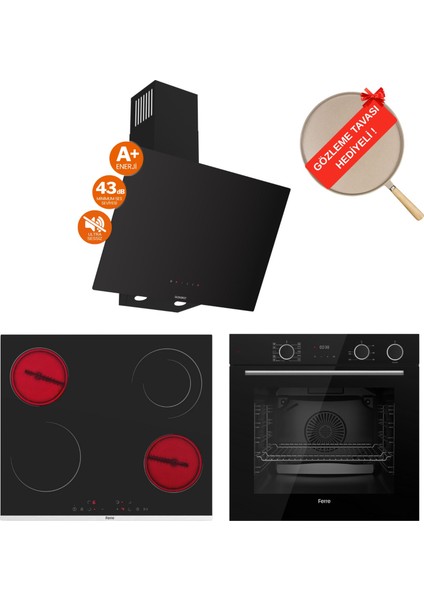 Fryart&buharlı Alverra Sessiz Davlumbaz Elektrikli Siyah Ank. Set (D077-SA + MS263 + XE64CS)