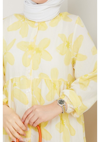 Kadın Büyük Beden Çiçek Desenli Düğmeli Kat Kat Elbise fiyatları