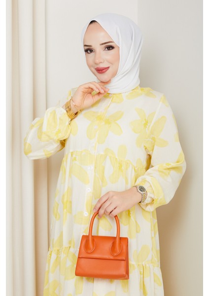 Kadın Büyük Beden Çiçek Desenli Düğmeli Kat Kat Elbise indirimleri