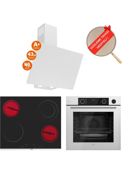 Fryart&buharlı Alverra Sessiz Davlumbaz Elektrikli Beyaz Ank. Set (D078-SA + MS263 + XE64CB)