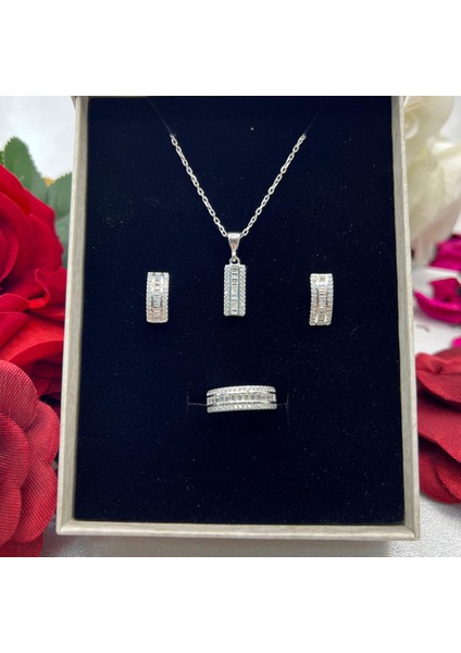 Baget Taşlı Kadın 3'lü Set 925 Ayar Gümüş Zirkon Taşlı