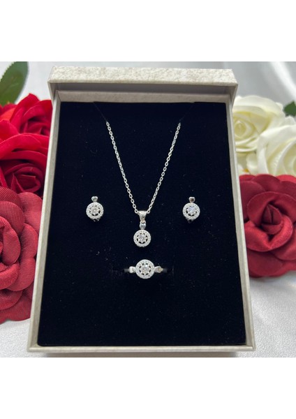 Kadın 2'li Seti 925 Ayar Gümüş Rodyumlu Zirkon Taşlı