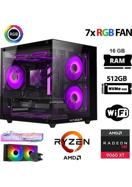 Eco X90 Ryzen 7 5700X 16GB Ram 512GB M.2 Nvme SSD 16GB RX9060 Xt Sıvı Soğutmalı Hazır Oyuncu Sistemi