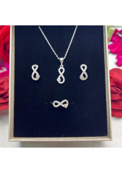 Kalp Sonsuzluk Kadın 3'lü Set 925 Ayar Gümüş Zirkon Rodyumlu Taşlı