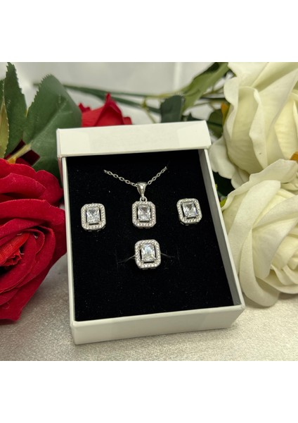 Baget Model Kadın 3'lü Takı Setii 925 Ayar Gümüş Zirkon Taşlı