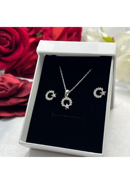 Ay Yıldız Model Kadın 2'li Set 925 Ayar Gümüş Zirkon Taşlı