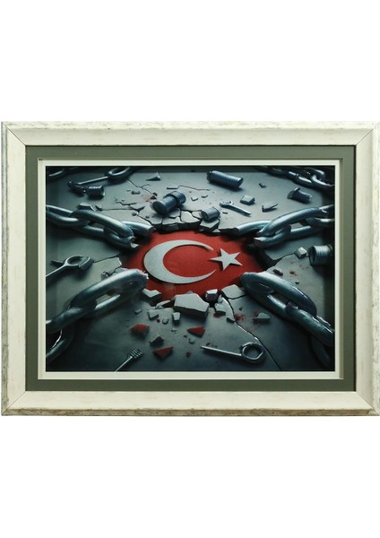 El Işçiliği Ay Yıldız Kağıt Rölyef Tablo 66X86 cm - 6343