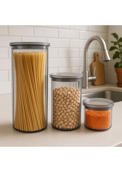 3 Lü Kristal Saklama Kabı Seti 0,500 ML-1000 ml -1500 ml Yuvarlak Vakumlu Hava Geçirmez