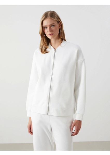 Lcw Vision Ekru Kolej Yaka Oversize Kadın Fermuarlı Sweatshirt