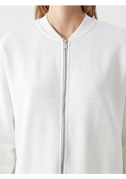 Lcw Vision Ekru Kolej Yaka Oversize Kadın Fermuarlı Sweatshirt modelleri