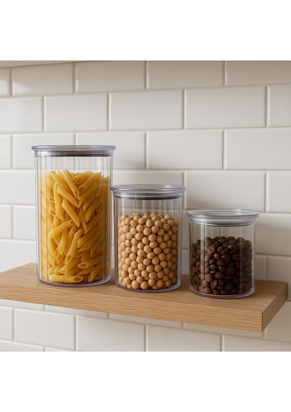 3 Lü Kristal Saklama Kabı Seti 0,500 ML-1000 ml -1500 ml Yuvarlak Vakumlu Hava Geçirmez indirimleri