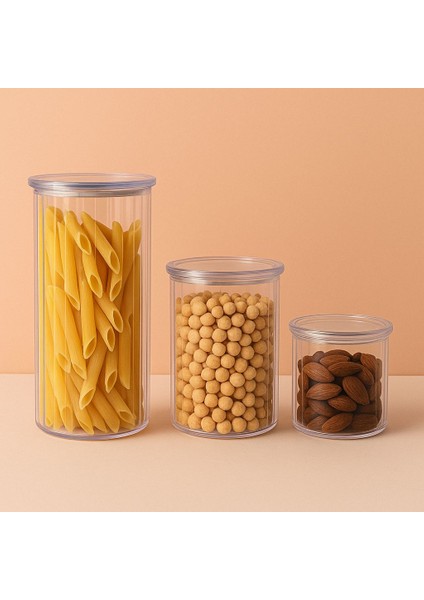 3 Lü Kristal Saklama Kabı Seti 0,500 ML-1000 ml -1500 ml Yuvarlak Vakumlu Hava Geçirmez