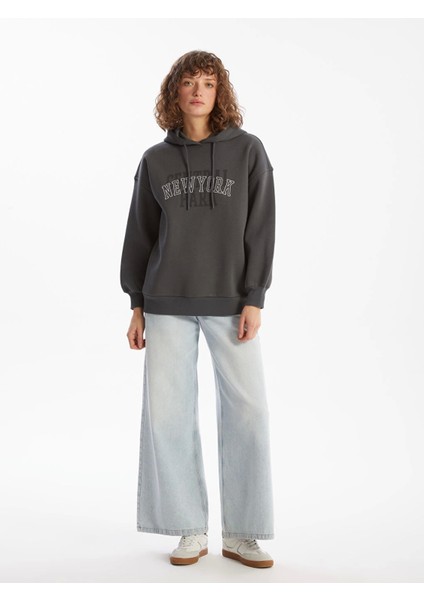 Lcw Vision Gri New York Baskılı Oversize Kadın Kalın Hoodie fiyatları