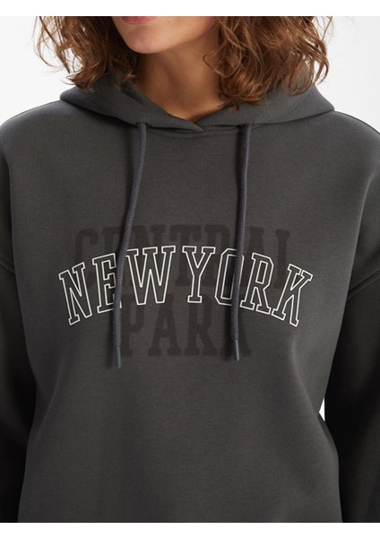 Lcw Vision Gri New York Baskılı Oversize Kadın Kalın Hoodie modelleri