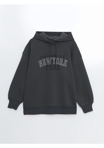 Lcw Vision Gri New York Baskılı Oversize Kadın Kalın Hoodie indirimleri